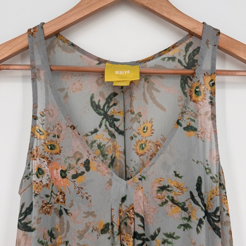 Anthropologie Maeve Magda‎ Gauze Floral Handkerchief Tunic Top Size Small Gray - Picture 3 of 10